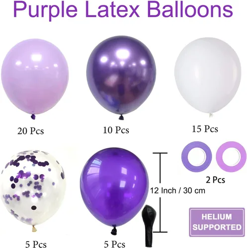 Miniatura 3 de Globos de látex de 12 pulgadas con confeti para fiestas del bebé, cumpleaños, boda, despedida de soltera, color morado, lavada y lila, 50