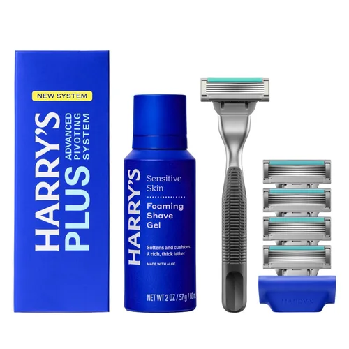 Miniatura 12 de Harry's Kit de afeitado Plus para hombres, mango premium, 5 cartuchos de hoja de afeitar, gel de afeitado espumoso y cubierta de hoja de viaje, Tide