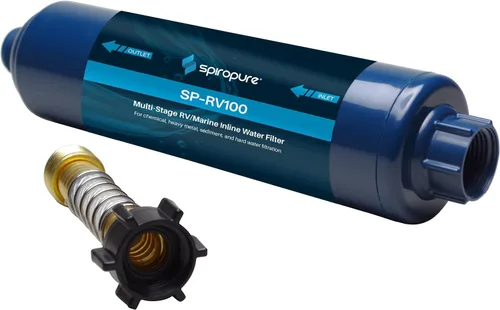SpiroPure Filtro de agua en línea multietapa para vehículos recreativos marinos con protector de manguera flexible - Sedimento, carbón, agua dura,