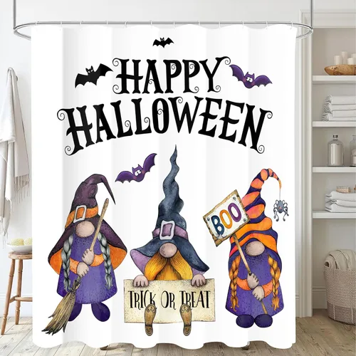 Miniatura 8 de Cortina de ducha de Halloween, calabazas de Halloween, cortinas de ducha de murciélago negro para baño, 72 x 72 pulgadas Bate negro
