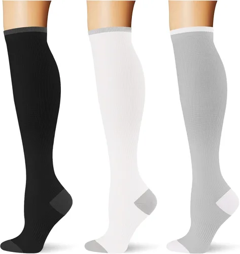 Miniatura 36 de (3 pares) Calcetines de compresión 20-30 mmHg, calcetines largos hasta la rodilla para mujeres y hombres, soporte atlético, para viajes y uso diario