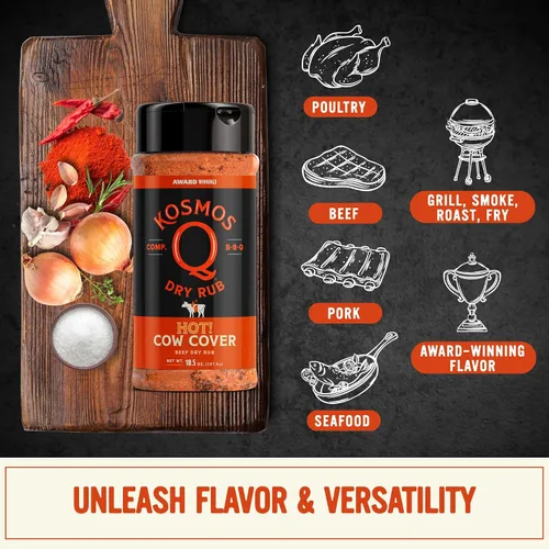 Miniatura 4 de Kosmos Q Funda de vaca Hot BBQ Rub, regalo del día del padre, condimento picante de bistec y pechuga con chile, ajo, cebolla, pimentón y humo