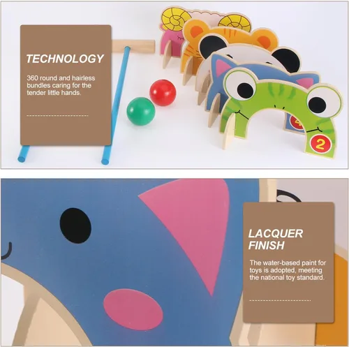 Miniatura 6 de TOYANDONA Juego de croquet para niños, juego de croquet de animales de madera de dibujos animados con mazos de madera de croquet, juego familiar