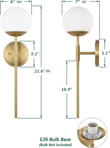 Miniatura 4 de Juego de 2 apliques de pared de latón envejecido, apliques modernos de tocador de baño para iluminación de pared, luminarias de tocador con vidrio