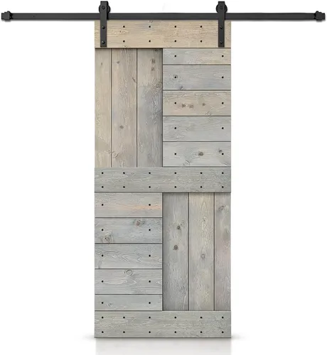 Miniatura 7 de TMS Serie N - Puerta corrediza interior de madera de pino anudada con kit de herrajes deslizantes (32 x 84 pulgadas, blanco)