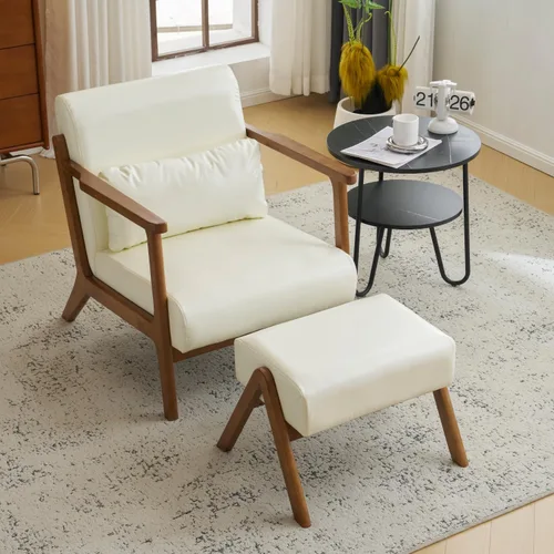 Miniatura 2 de MOJAY Silla Decorativa Moderna con Otomano, Sillón de Salón Tapizado en Cuero Sintético para Dormitorio, Balcón, Recepción