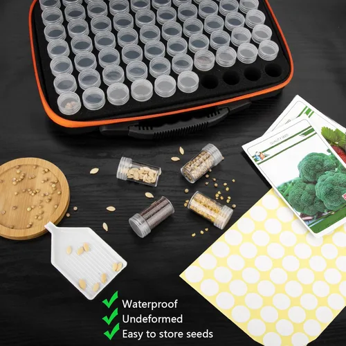 Miniatura 6 de Caja de almacenamiento organizadora de semillas de 70 ranuras con 10 sobres de semillas, recipientes de semillas de primera calidad para semillas
