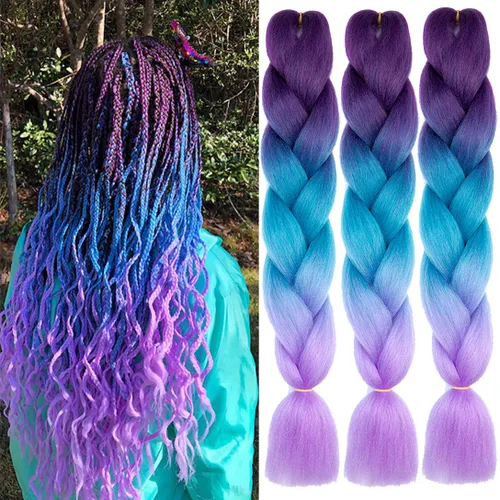 Miniatura 82 de Xiaofeng Extensiones de cabello trenzado coloridas Ombre de 61 cm, 3 unidades, trenzas Jumbo de alta temperatura para trenzas en zigzag y trenzas
