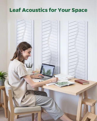 Miniatura 7 de Paquete de 6 paneles acústicos absorbentes de sonido para paredes de estudio de grabación, azulejos decorativos autoadhesivos con textura de hoja