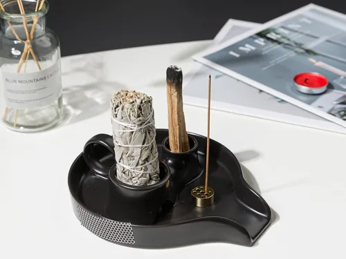 Miniatura 4 de Quemador de incienso de cerámica 4 en 1, soporte de salvia con asa, soporte de salvia para quemar, soporte de Palo Santo, quemador de salvia y palo