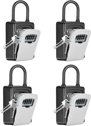Miniatura 13 de Caja de cerradura portátil para llaves, números claramente visibles, caja de seguridad montada en la pared para llave de casa, capacidad de 5 Negro