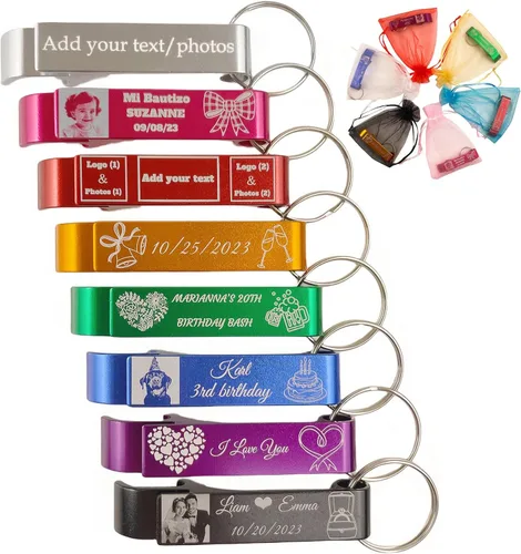 WYPAS 50 piezas Llavero abrebotellas personalizado - Llavero abrebotellas personalizado para boda, aniversario, fiesta, admite logotipos 50 PZAS