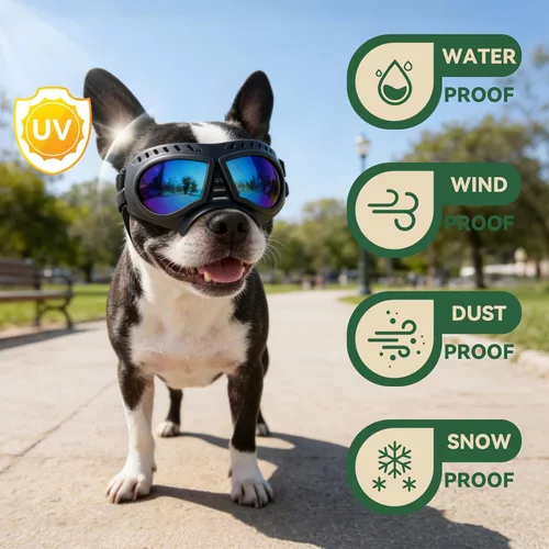 Miniatura 4 de Gafas de sol para perros de razas pequeñas a medianas, lentes de sol para perros pequeños, protección UV, resistente al viento, a prueba de nieve