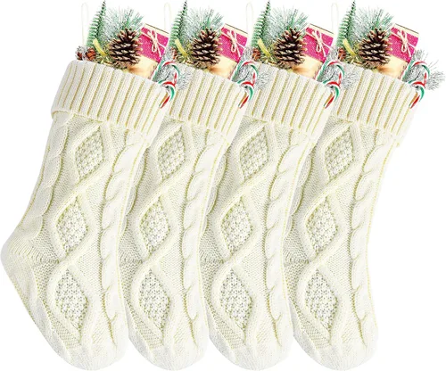 Miniatura 17 de Medias Navideñas a Granel, Medias Navideñas de Punto Trenzado Azul de 18 Pulgadas para Decoración de Fiestas de Navidad, Paquete de 4