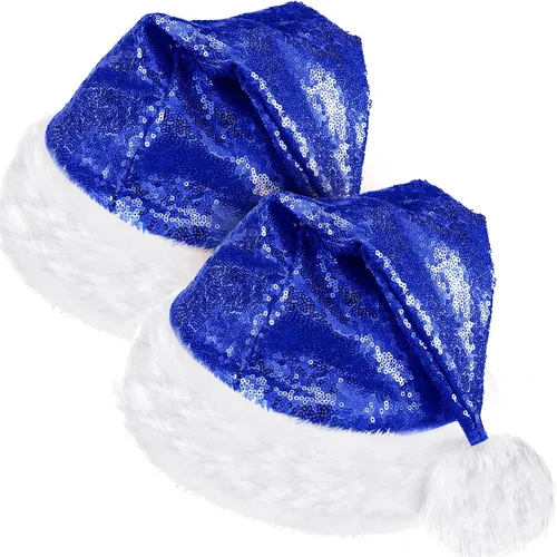 SATINIOR 2 piezas de sombrero de Papá Noel de lentejuelas para adultos, unisex, gorro de Navidad con forro y ala de felpa para mujeres y hombres