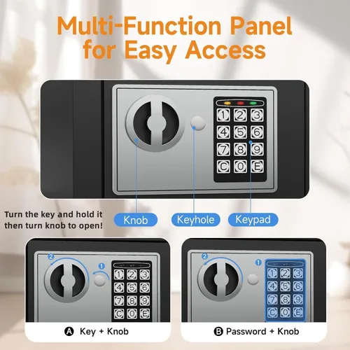 Miniatura 2 de Caja de seguridad pequeña PATRON para dinero con código y llaves, caja fuerte mini sólida para niños con teclado de seguridad electrónico digital