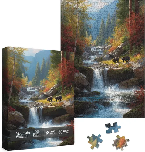 Miniatura 2 de Rompecabezas de paisaje de cascada de otoño para adultos, 1000 piezas, rompecabezas escénico de montaña de bosque natural, desafiante rompecabezas