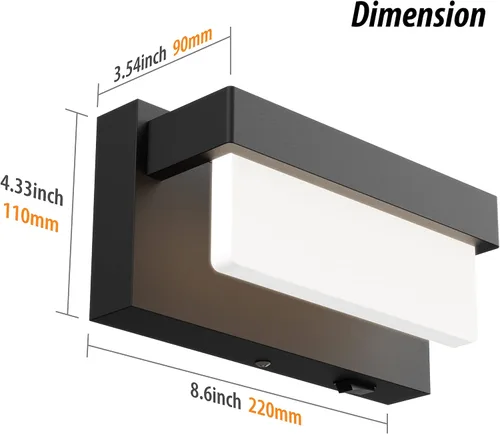 Miniatura 2 de Aplique de Pared Negro Luz de Pared con Interruptor de Encendido/Apagado 8 pulgadas Lámpara de Pared LED Pantalla Acrílica 4000K Aplique Iluminación