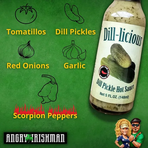 Miniatura 4 de Salsa picante de eneldo delicioso de eneldo con calor medio, hecha con pimientos escorpión frescos, ajo y cebollas, lote pequeño y hecho a mano