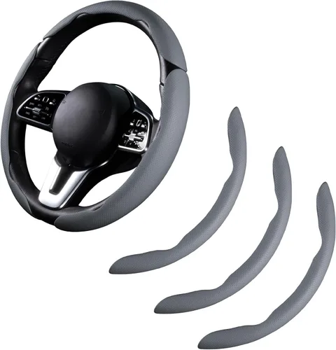 Miniatura 8 de Cubierta de volante de coche de cuero con cierre de presión de 3 piezas, juego de protector antideslizante y envolvente, accesorios para volante