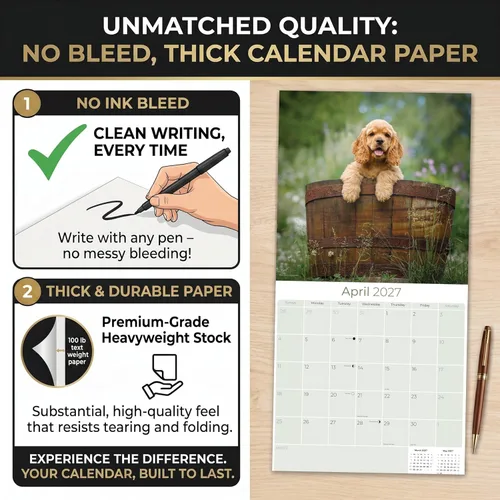 Miniatura 6 de Calendario 2025 2026 de cachorros Cocker Spaniel - Calendario mensual de pared de raza de perro - 12" x 24" abierto - Papel grueso sin sangrado