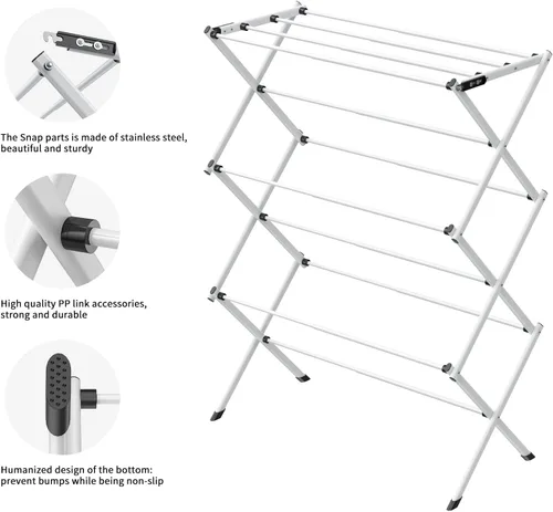 Miniatura 4 de Estante de secado plegable para ropa, estante plegable para interiores y exteriores, estante de secado de ropa plegable, negro y blanco