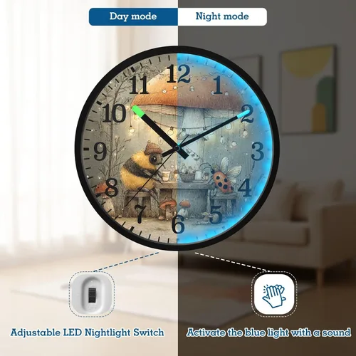 Miniatura 5 de Luminous Voice-Activated Clock Non-Ticking Silent Battery Operated Small Analog Clock Retro Bees 12 Inch for Office, Home, Bathroom, Kitchen