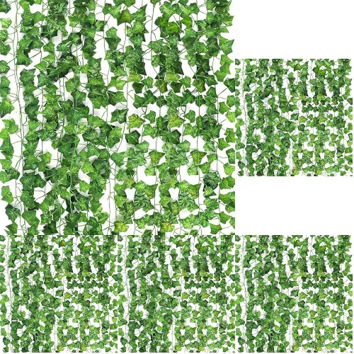Miniatura 11 de CEWOR Paquete de 14 hojas de hiedra falsas de 98 pies, guirnalda artificial para colgar plantas verdes para dormitorio, decoración de pared, boda