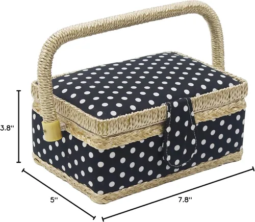 Miniatura 7 de Cesta de coser con kit de costura. Pequeña caja de costura organizadora con mini kits de costura para niños, principiantes y regalo, Negro