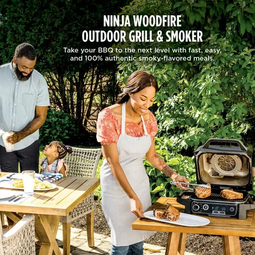 Miniatura 12 de Parrilla de exterior Ninja OG751 Woodfire Pro con termómetro incorporado, parrilla Master 7 en 1, ahumador de barbacoa y freidora de aire