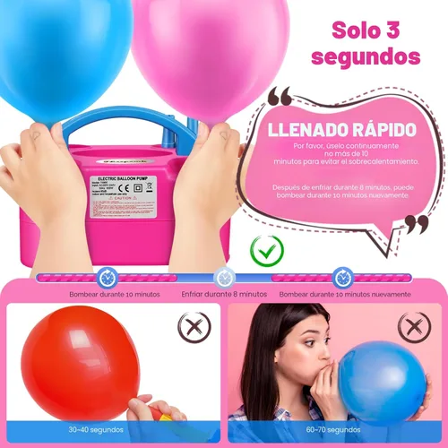 Miniatura 2 de FLSEPAMB Bomba de globo, bomba eléctrica de globo, boquilla doble portátil, bomba de aire eléctrica para globos, 110 V 600 W, inflador eléctrico