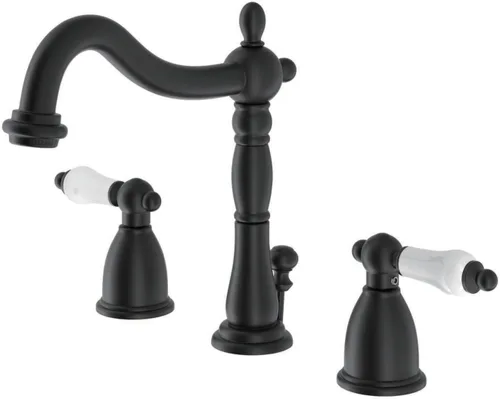 Miniatura 10 de Kingston Brass KB1978PL Heritage - Grifo de lavabo generalizado con mango de palanca de porcelana, níquel cepillado cepillado níquel