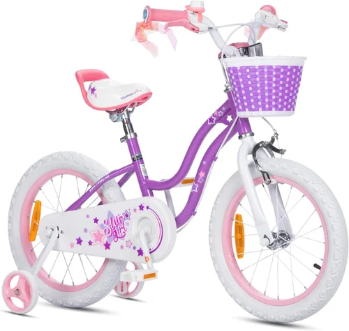 Miniatura 25 de Royalbaby Stargirl Bicicleta infantil de aventura al aire libre con soporte, asiento ajustable y cesta, 18 pulgadas, rosa [3] Rojo coral