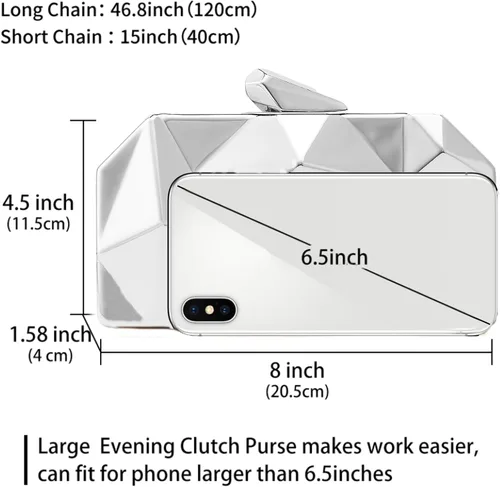 Miniatura 2 de Women Lattice Pattern Metal Evening Clutch Bag,Geometric Evening Clutch Purse Handbag With Chain Strap