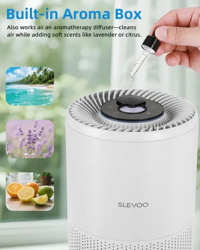Miniatura 7 de Purificador de aire Slevoo para dormitorio hasta 1015 pies², alergias y pelo de mascotas, filtro 3-en-1 con purificador de aire HEPA, modo de sueño