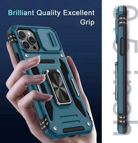 Miniatura 305 de DEERLAMN Funda para iPhone Xs Max con funda deslizante para cámara + protector de pantalla, soporte giratorio de anillo de grado militar a prueba