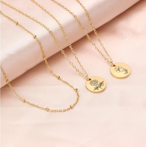 Miniatura 5 de Collar con colgante de flor del mes de nacimiento, chapado en oro de 18 quilates, delicado y sencillo mes de nacimiento, colgante de disco floral