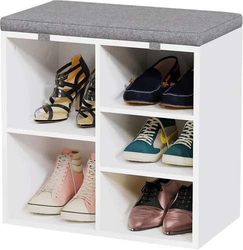 Miniatura 10 de coucheta Banco de almacenamiento de zapatos con cojín, armario de zapatos con asiento de cubo, banco pequeño con estante ajustable de 3 niveles