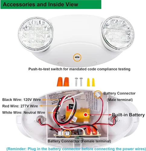 Miniatura 4 de LIT-PaTH Accesorios de iluminación LED de emergencia con 2 cabezales LED de ojo de insectos y baterías de respaldo, luz de salida estándar de EE.