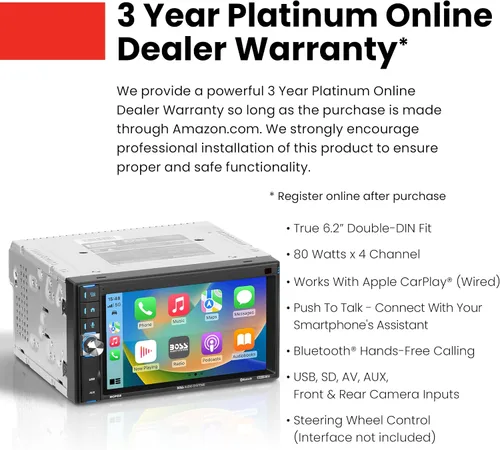Miniatura 2 de BOSS Audio Systems BCP62 Estéreo para Auto - Apple CarPlay, Doble DIN, Pantalla Táctil Capacitiva de 6.2 Pulgadas, Bluetooth, Sin Reproductor