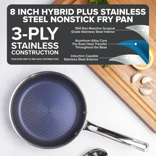 Miniatura 2 de Viking Sartén antiadherente de 3 capas, 8 pulgadas Hybrid Plus utensilios de cocina de acero inoxidable, color plateado