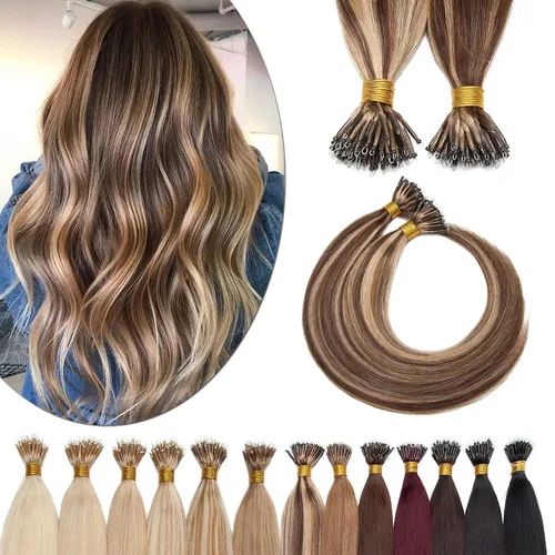 Miniatura 57 de SEGO Extensiones de cabello humano con micro cuentas, extensiones de cabello humano con micro bucle, lacio, natural, fusión fría, 1.76 oz/paquete