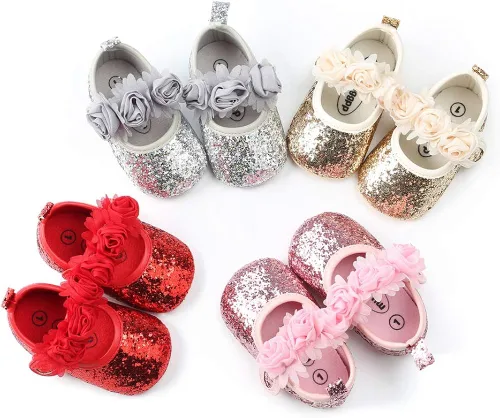 Miniatura 2 de Mary Jane - Zapatos planos con diadema con lazo, vestido de princesa floral para bebés, zapatos de cuna con suela suave, antideslizantes para niños