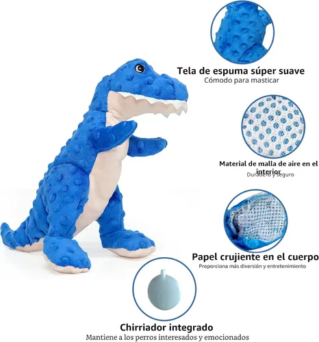 Miniatura 2 de DODODOLA Juguetes para Perros Juguete Azul de Dinosaurio para Perros Animales de Peluche Juguete para Masticar de Felpa Chillón Juguetes