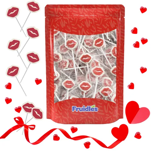 Miniatura 5 de Fruidles Piruleta de tatuaje de labios rojos de San Valentín, media libra, piruleta en forma de labio blanco con labios rojos, caramelo envuelto