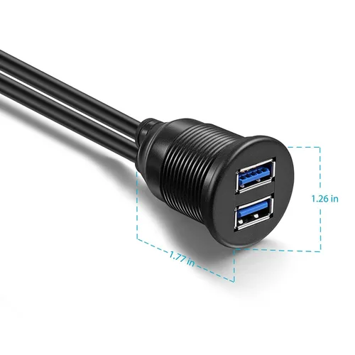 Miniatura 6 de Cable de extensión USB 3.0 de 2 puertos, montaje empotrado, adaptador de panel de tablero de instrumentos para automóvil, camión, barco