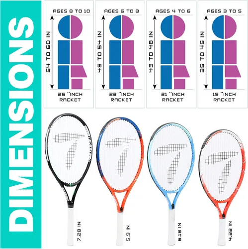 Miniatura 4 de Teloon Raqueta de tenis para niños, raqueta de tenis juvenil de 19 a 25 pulgadas con cubierta, raqueta de tenis junior para niños y niñas de 3 a 12