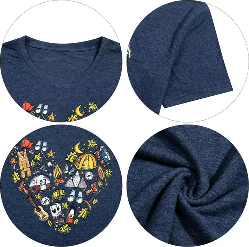Miniatura 5 de FASHGL Camiseta de senderismo para mujer, divertida camiseta gráfica de montaña, linda camiseta de regalo para cámper, camisas casuales de vacaciones