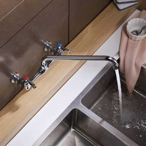 Miniatura 8 de modelo 4353 - Grifo de montaje en pared, grifo de cocina con boquilla giratoria de 8 pulgadas, cuello de cisne de 8 pulgadas, centro de 2 asas