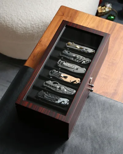 Miniatura 3 de Estuche Expositor de Cuchillo de Bolsillo para Hombre, Soporte de Colección de Cuchillos Plegables de 22-26 Pulgadas con Acabado Ébano, Organizador